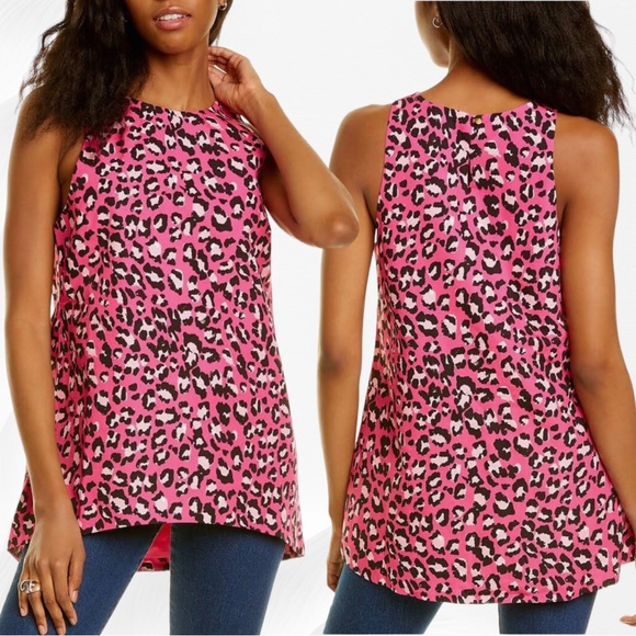 NWT Tyler Boe Melissa Linen Blend Animal Print Sleeveless Tunic Top Pink Small - Picture 2 of 10
